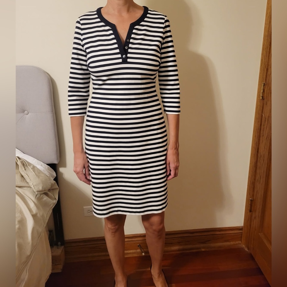 J McLaughlin - Striped Navy and White Henley Long Sleeve Dress